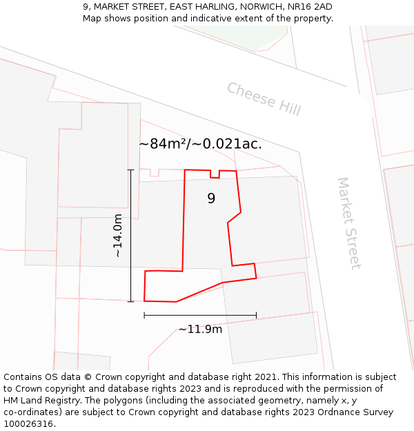 9, MARKET STREET, EAST HARLING, NORWICH, NR16 2AD: Plot and title map