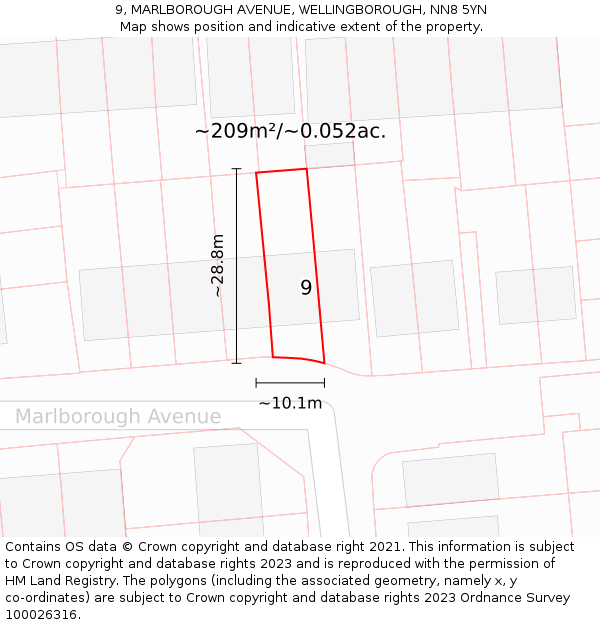 9, MARLBOROUGH AVENUE, WELLINGBOROUGH, NN8 5YN: Plot and title map