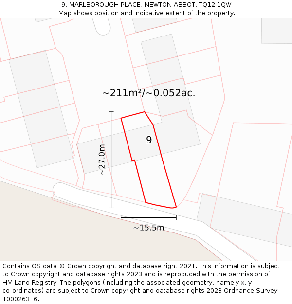 9, MARLBOROUGH PLACE, NEWTON ABBOT, TQ12 1QW: Plot and title map