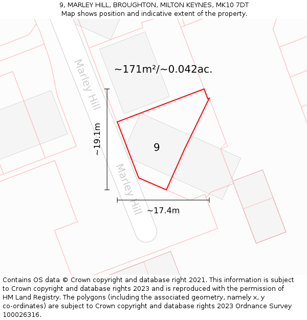 9, MARLEY HILL, BROUGHTON, MILTON KEYNES, MK10 7DT: Plot and title map