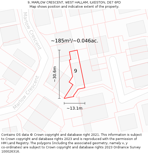 9, MARLOW CRESCENT, WEST HALLAM, ILKESTON, DE7 6PD: Plot and title map