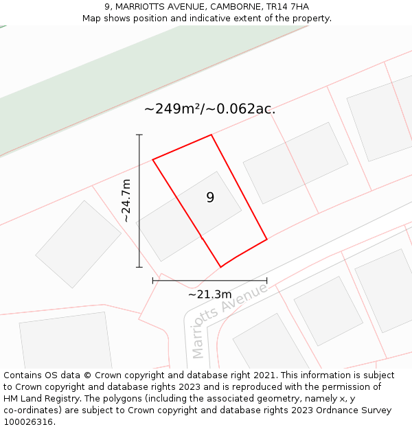 9, MARRIOTTS AVENUE, CAMBORNE, TR14 7HA: Plot and title map