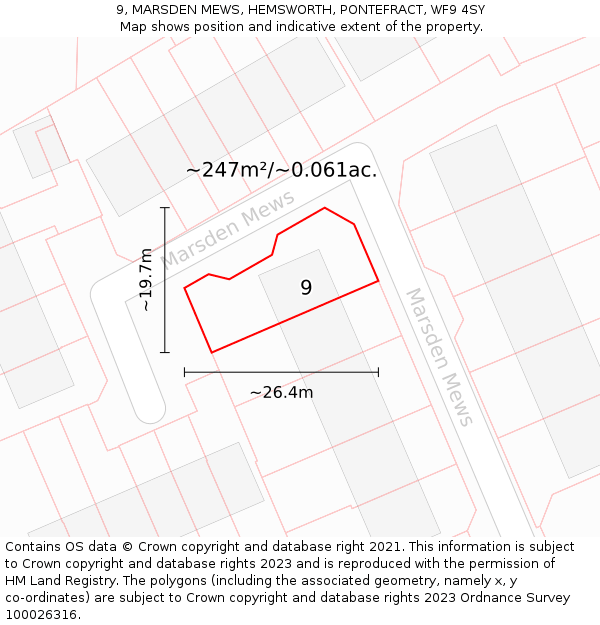 9, MARSDEN MEWS, HEMSWORTH, PONTEFRACT, WF9 4SY: Plot and title map