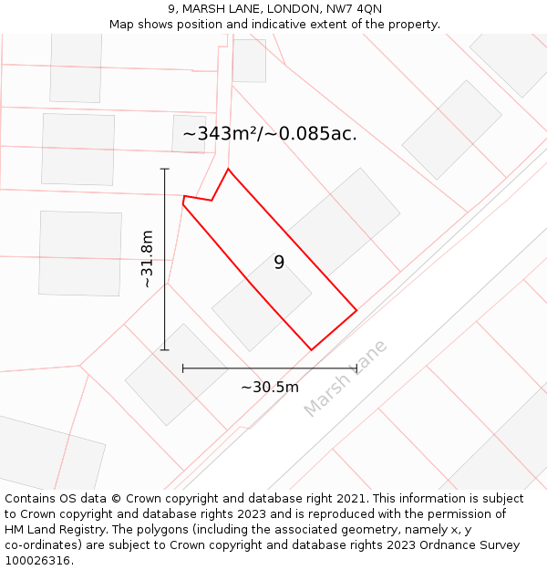 9, MARSH LANE, LONDON, NW7 4QN: Plot and title map