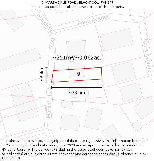 9, MARSHDALE ROAD, BLACKPOOL, FY4 5PF: Plot and title map