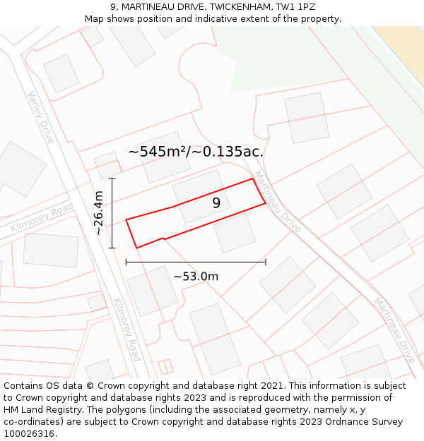 9, MARTINEAU DRIVE, TWICKENHAM, TW1 1PZ: Plot and title map