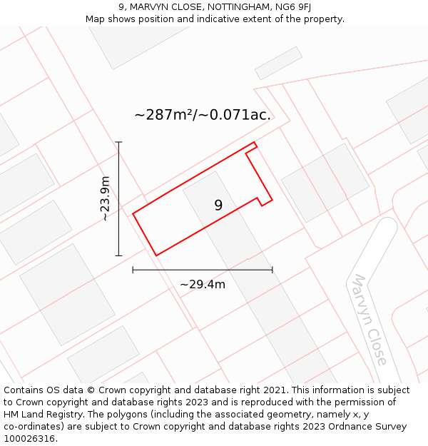 9, MARVYN CLOSE, NOTTINGHAM, NG6 9FJ: Plot and title map