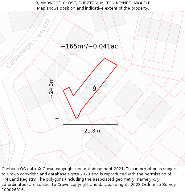 9, MARWOOD CLOSE, FURZTON, MILTON KEYNES, MK4 1LP: Plot and title map