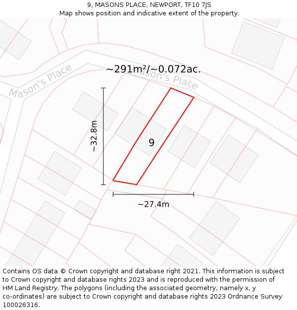 9, MASONS PLACE, NEWPORT, TF10 7JS: Plot and title map