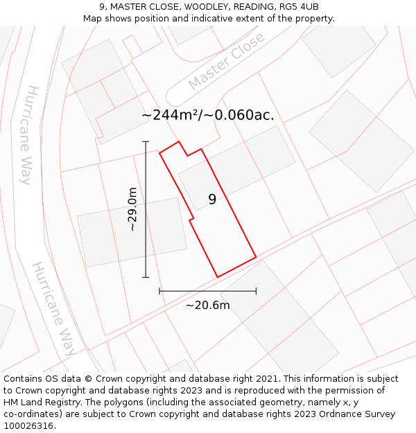 9, MASTER CLOSE, WOODLEY, READING, RG5 4UB: Plot and title map