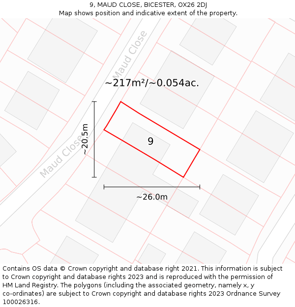 9, MAUD CLOSE, BICESTER, OX26 2DJ: Plot and title map