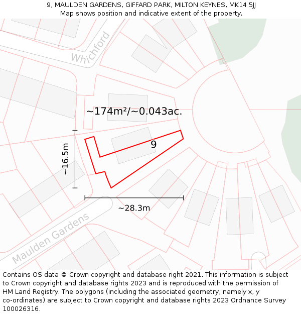 9, MAULDEN GARDENS, GIFFARD PARK, MILTON KEYNES, MK14 5JJ: Plot and title map