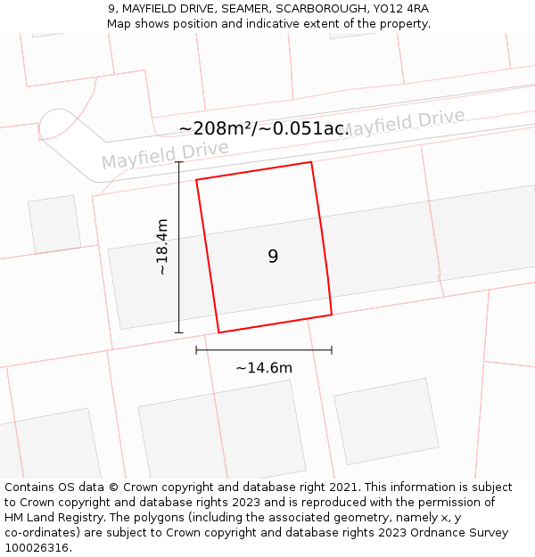 9, MAYFIELD DRIVE, SEAMER, SCARBOROUGH, YO12 4RA: Plot and title map