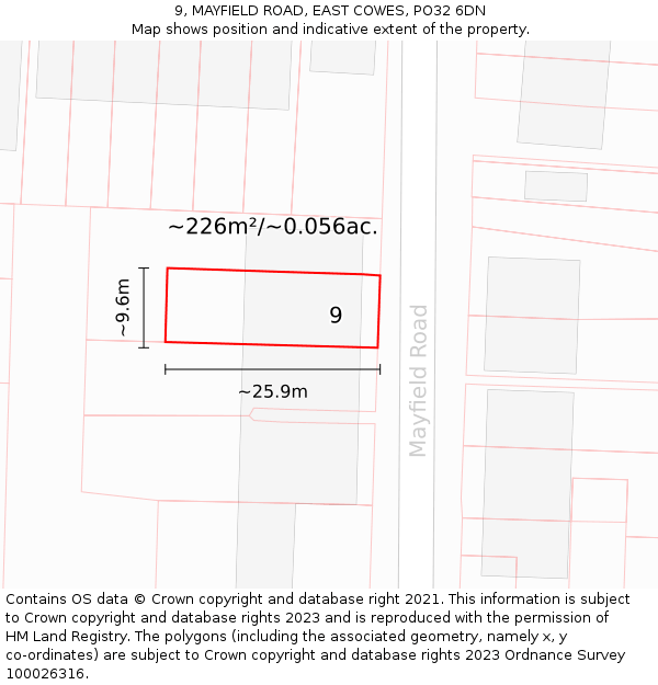 9, MAYFIELD ROAD, EAST COWES, PO32 6DN: Plot and title map