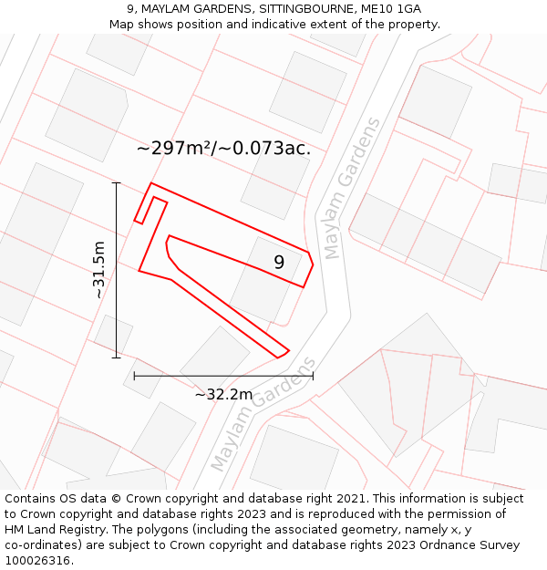 9, MAYLAM GARDENS, SITTINGBOURNE, ME10 1GA: Plot and title map