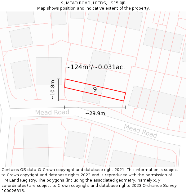 9, MEAD ROAD, LEEDS, LS15 9JR: Plot and title map