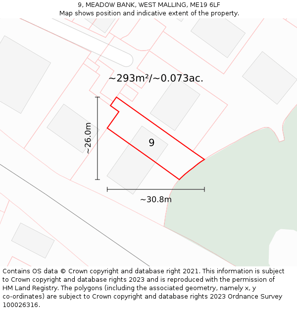 9, MEADOW BANK, WEST MALLING, ME19 6LF: Plot and title map