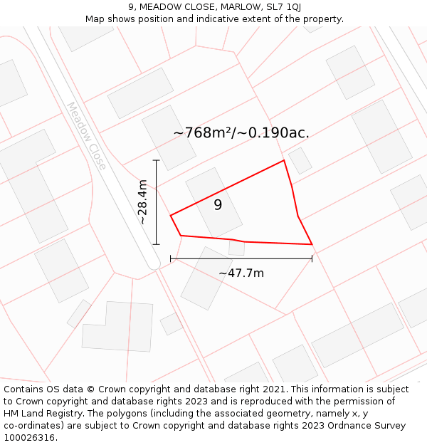 9, MEADOW CLOSE, MARLOW, SL7 1QJ: Plot and title map