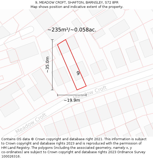9, MEADOW CROFT, SHAFTON, BARNSLEY, S72 8PR: Plot and title map