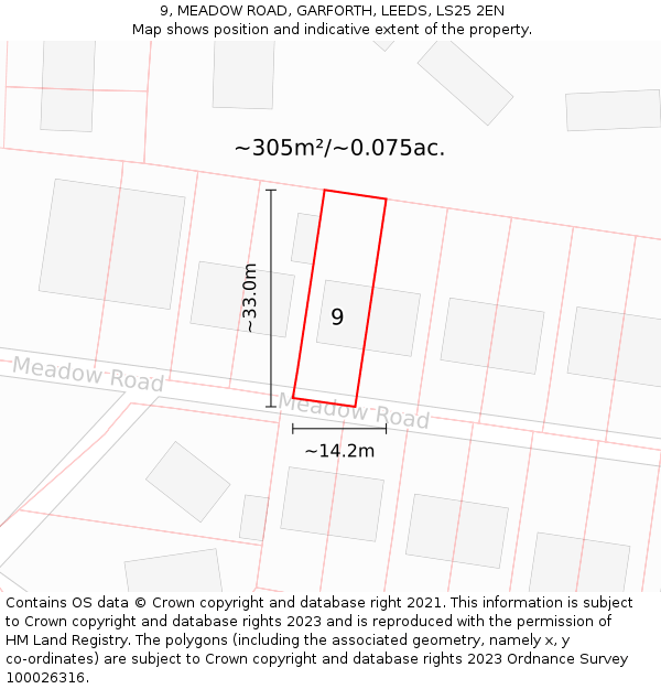 9, MEADOW ROAD, GARFORTH, LEEDS, LS25 2EN: Plot and title map