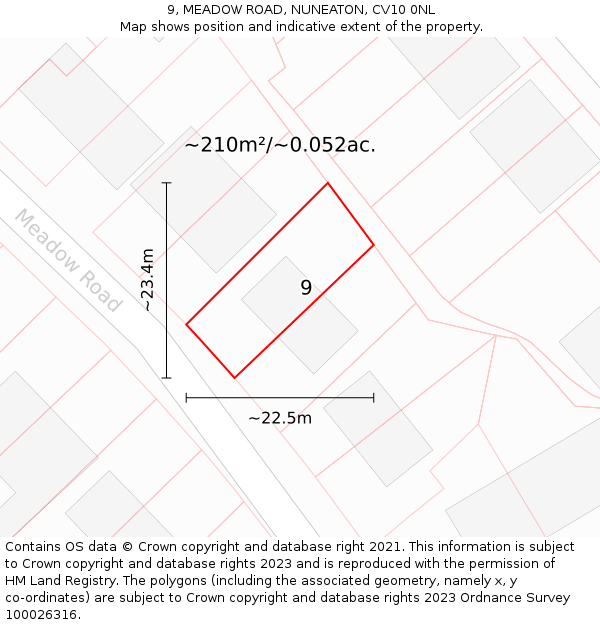 9, MEADOW ROAD, NUNEATON, CV10 0NL: Plot and title map