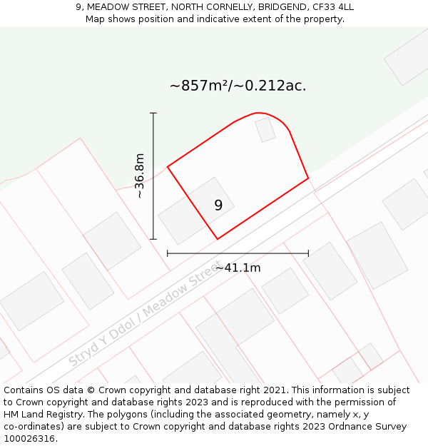 9, MEADOW STREET, NORTH CORNELLY, BRIDGEND, CF33 4LL: Plot and title map