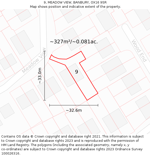 9, MEADOW VIEW, BANBURY, OX16 9SR: Plot and title map