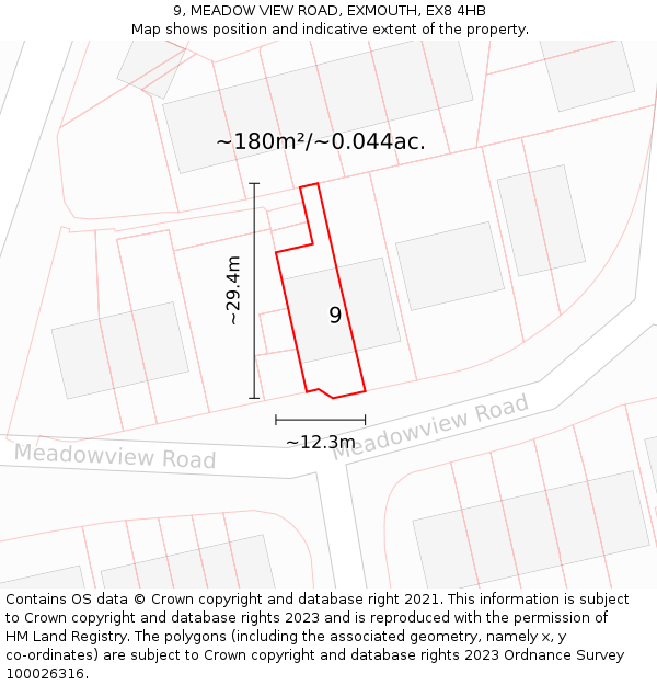 9, MEADOW VIEW ROAD, EXMOUTH, EX8 4HB: Plot and title map