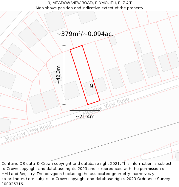 9, MEADOW VIEW ROAD, PLYMOUTH, PL7 4JT: Plot and title map