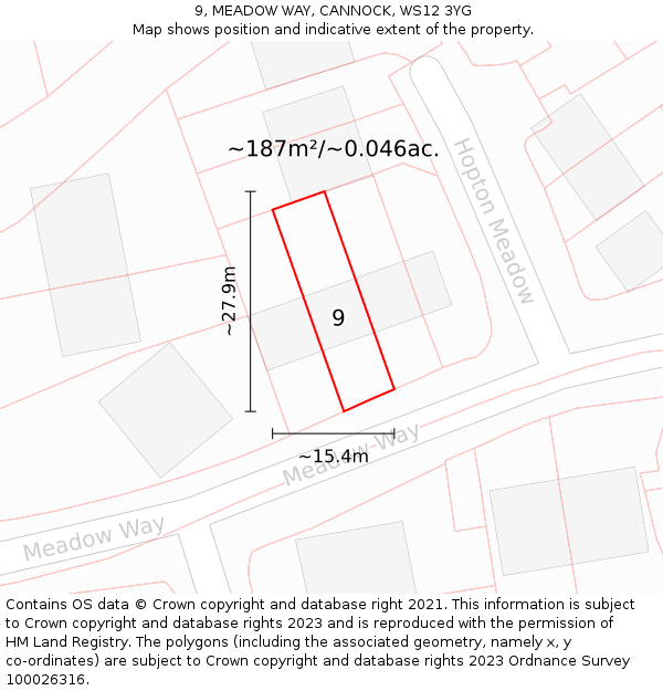 9, MEADOW WAY, CANNOCK, WS12 3YG: Plot and title map