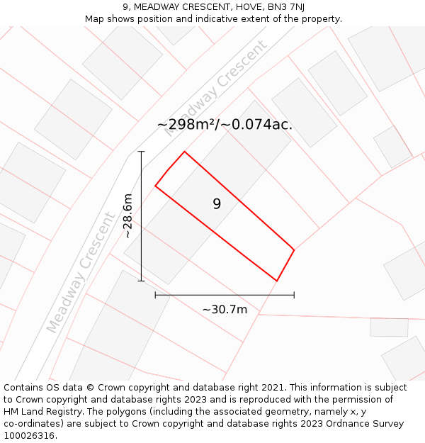 9, MEADWAY CRESCENT, HOVE, BN3 7NJ: Plot and title map