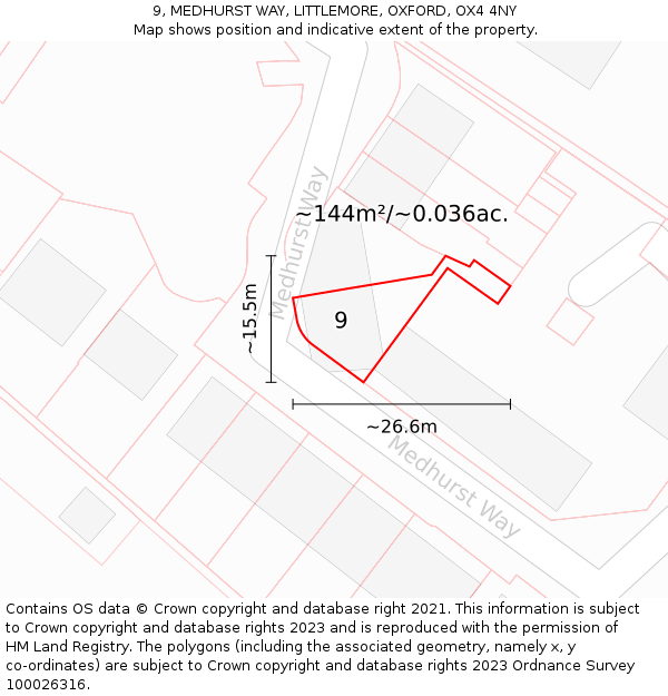 9, MEDHURST WAY, LITTLEMORE, OXFORD, OX4 4NY: Plot and title map