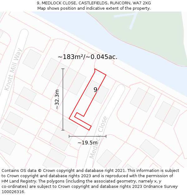 9, MEDLOCK CLOSE, CASTLEFIELDS, RUNCORN, WA7 2XG: Plot and title map