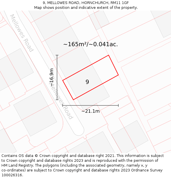 9, MELLOWES ROAD, HORNCHURCH, RM11 1GF: Plot and title map