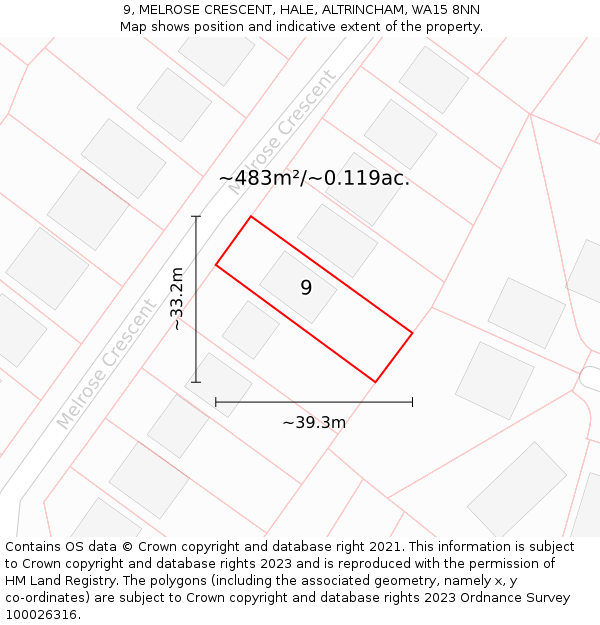 9, MELROSE CRESCENT, HALE, ALTRINCHAM, WA15 8NN: Plot and title map