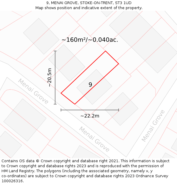 9, MENAI GROVE, STOKE-ON-TRENT, ST3 1UD: Plot and title map