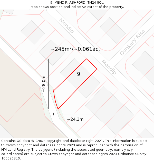 9, MENDIP, ASHFORD, TN24 8QU: Plot and title map