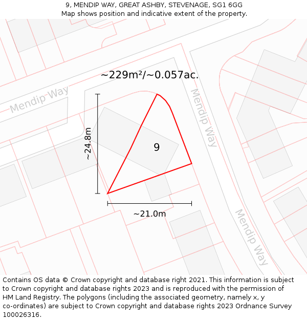 9, MENDIP WAY, GREAT ASHBY, STEVENAGE, SG1 6GG: Plot and title map