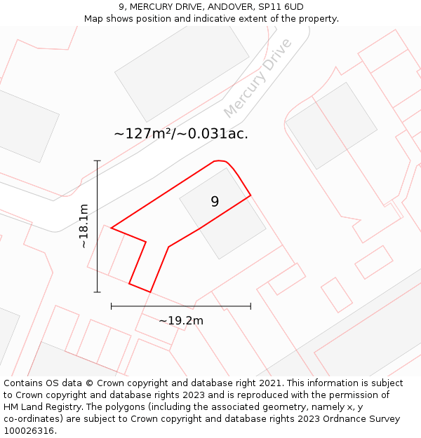 9, MERCURY DRIVE, ANDOVER, SP11 6UD: Plot and title map