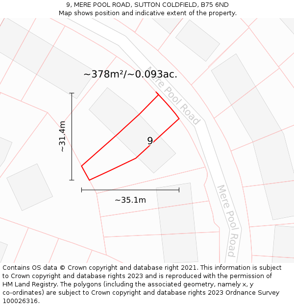 9, MERE POOL ROAD, SUTTON COLDFIELD, B75 6ND: Plot and title map