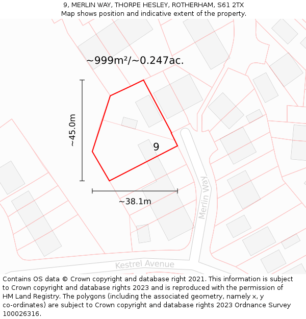 9, MERLIN WAY, THORPE HESLEY, ROTHERHAM, S61 2TX: Plot and title map