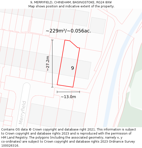 9, MERRYFIELD, CHINEHAM, BASINGSTOKE, RG24 8XW: Plot and title map