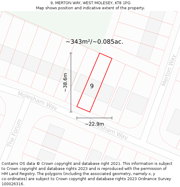 9, MERTON WAY, WEST MOLESEY, KT8 1PG: Plot and title map