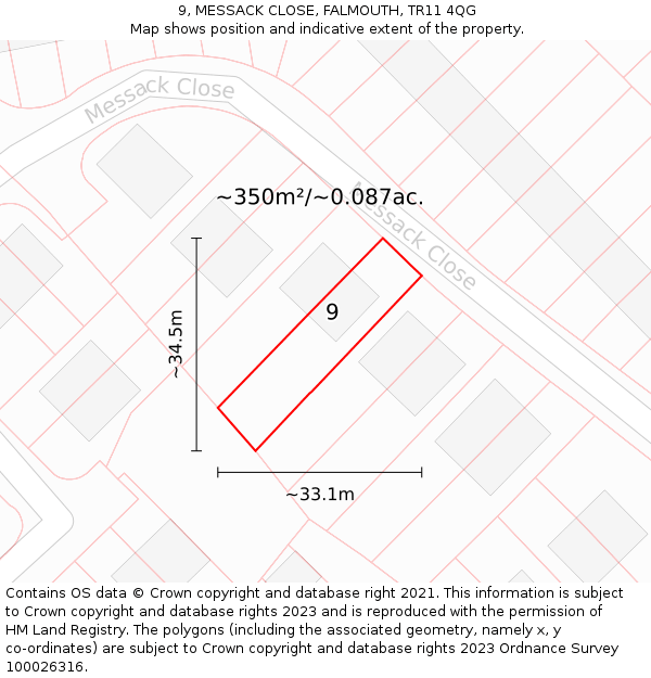 9, MESSACK CLOSE, FALMOUTH, TR11 4QG: Plot and title map