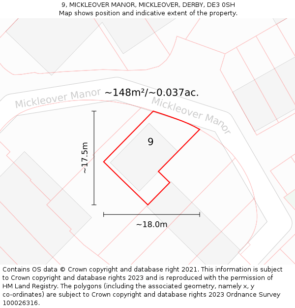 9, MICKLEOVER MANOR, MICKLEOVER, DERBY, DE3 0SH: Plot and title map