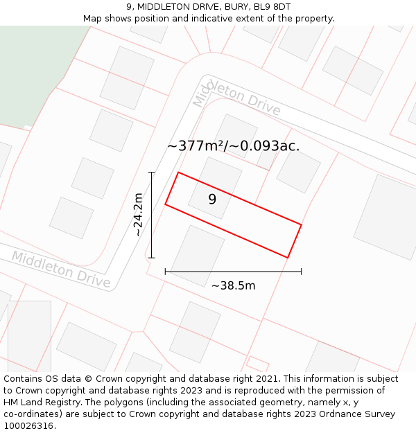 9, MIDDLETON DRIVE, BURY, BL9 8DT: Plot and title map