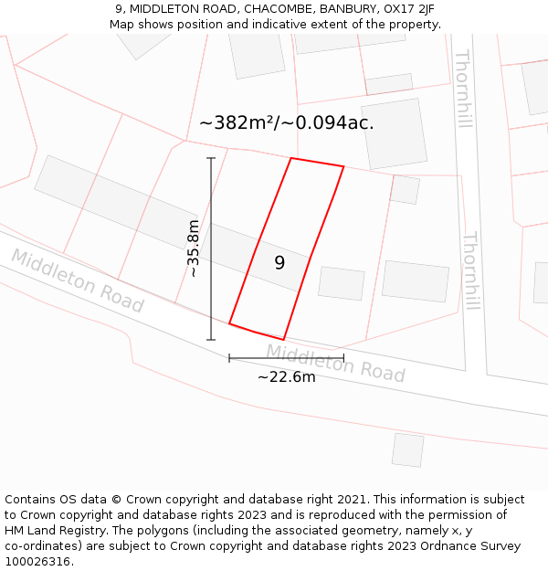 9, MIDDLETON ROAD, CHACOMBE, BANBURY, OX17 2JF: Plot and title map