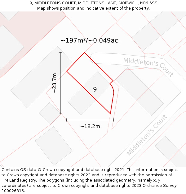 9, MIDDLETONS COURT, MIDDLETONS LANE, NORWICH, NR6 5SS: Plot and title map