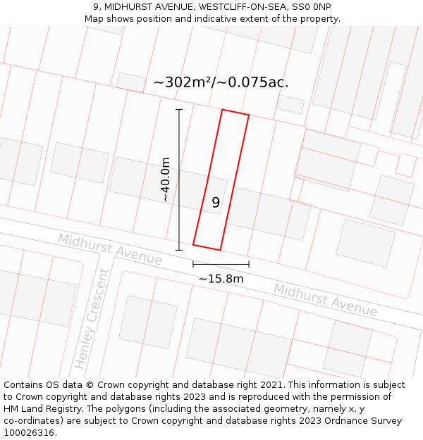 9, MIDHURST AVENUE, WESTCLIFF-ON-SEA, SS0 0NP: Plot and title map