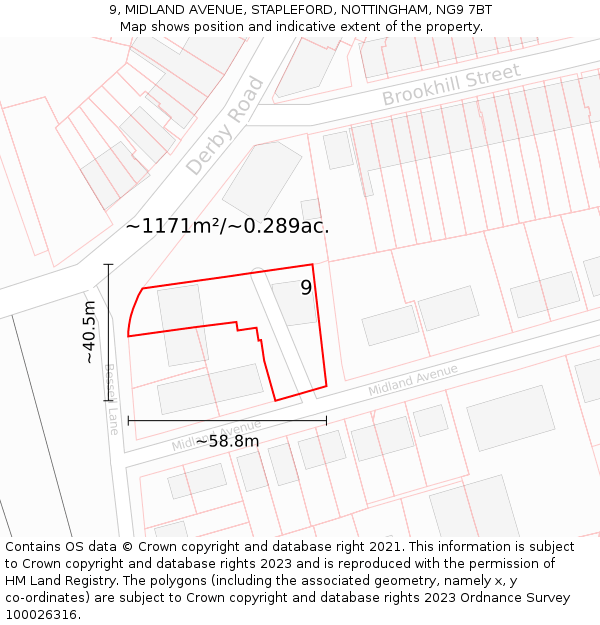 9, MIDLAND AVENUE, STAPLEFORD, NOTTINGHAM, NG9 7BT: Plot and title map